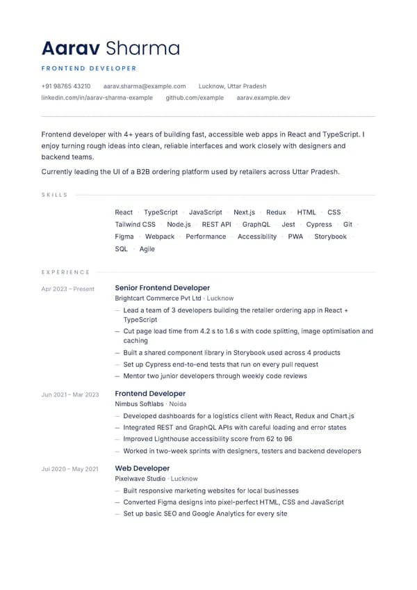 Minimal resume design — example